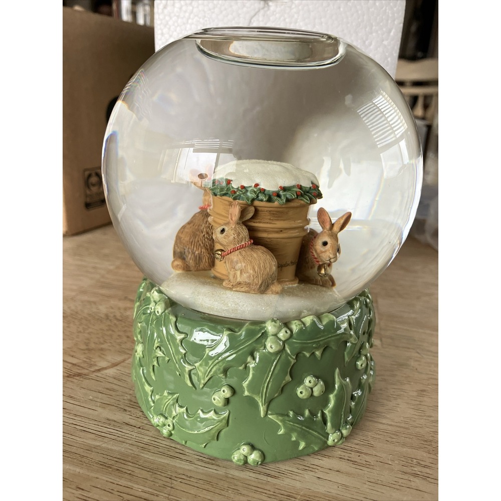 Hallmark Marjolein Bastin Winter Rabbits Christmas Tea Light Candle Water Globe